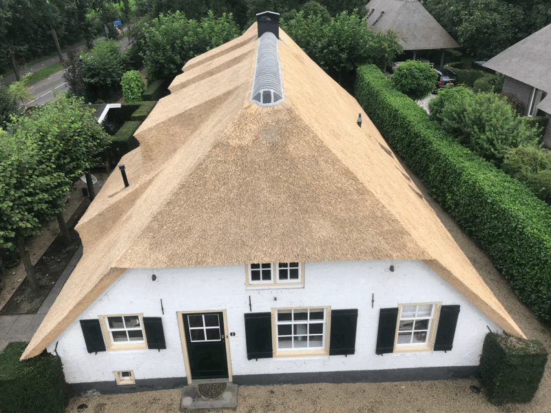 Heeft uw rieten kap geen dakgoten?